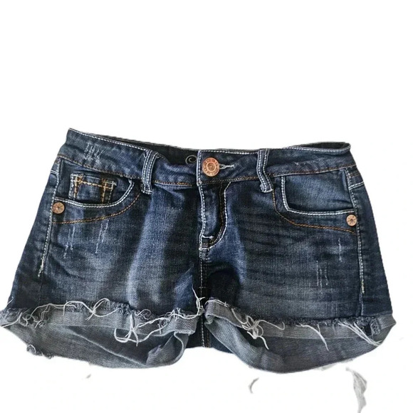 Grace in LA Raw Hem Daisy Duke Blue Short Med - Picture 2 of 5